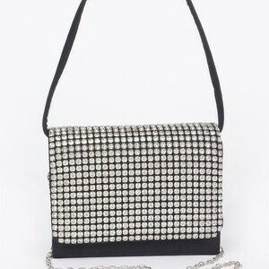 Faux Suede Oversized Rhinestone Crossbody Bag